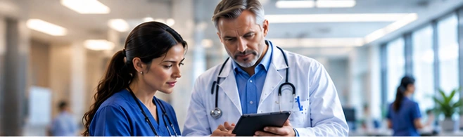 Clinicians reviewing information together