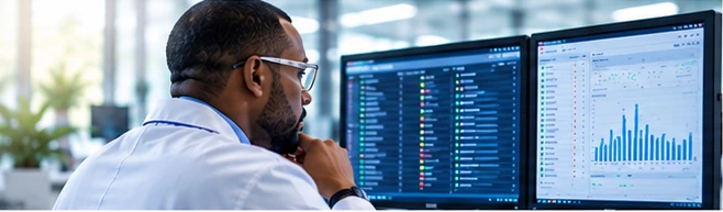 Clinician reviewing laboratory information on screen
