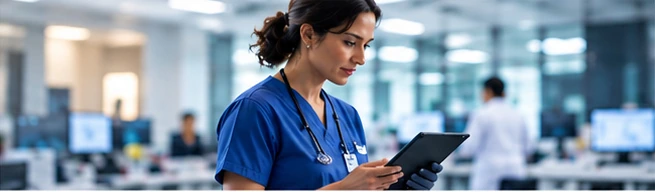 Clinician reviewing results on a tablet